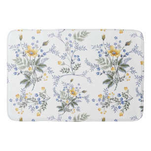 romantisch delicate wilde bloem motief Geel blauw  Badmat