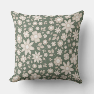 Romantisch diep saliegroen watercolor bloempatroon kussen
