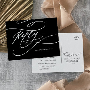 Romantisch Donker Zwart Menu Keuze RSVP Briefkaa
