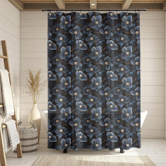 Romantisch Donkerblauw Bloemen Naadloos Patroon Douchegordijn