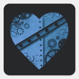 Romantisch donkerblauw steampunk hart vierkante sticker