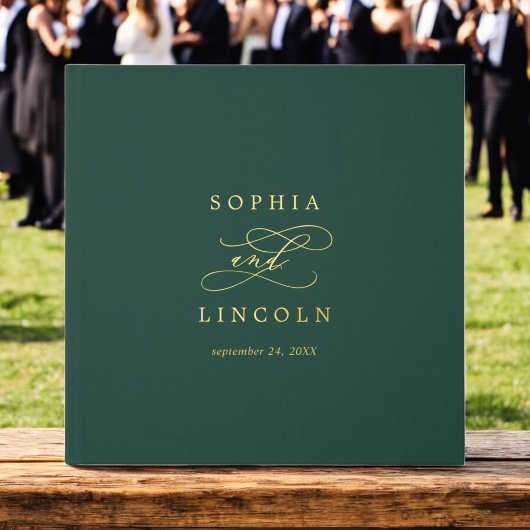 Romantisch donkergroen goud folie monogram huwelij gastenboek
