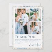 Romantisch Dusty Blue Floral Fotobruiloft Bedankkaart (Achterkant)