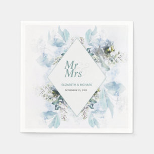 Romantisch Dusty Blue Floral Waterverf bruiloft Servet