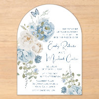 Romantisch Dusty Blue Waterverf Bloemen Huwelijk