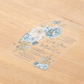 Romantisch Dusty Blue Waterverf Bloemen Huwelijk Acryl Uitnodigingen (Laagn)