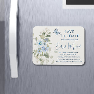 Romantisch Dusty Blue Waterverf Bloemen Huwelijk Magneet