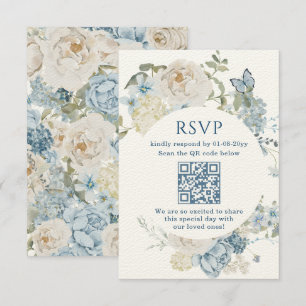 Romantisch Dusty Blue Waterverf Bloemen Huwelijk R RSVP Kaartje