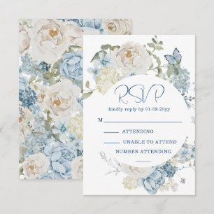 Romantisch Dusty Blue Waterverf Bloemen Huwelijk R RSVP Kaartje