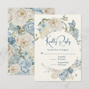 Romantisch Dusty Blue Waterverf Bloemen Huwelijk RSVP Kaartje