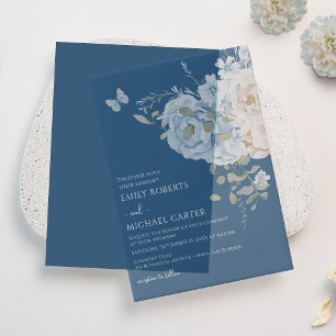 Romantisch Dusty Blue Waterverf Bloemen Huwelijk Vellum Uitnodigingen