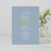 Romantisch Dusty Blue Wedding Gold Folie Uitnodiging (Staand Voorkant)