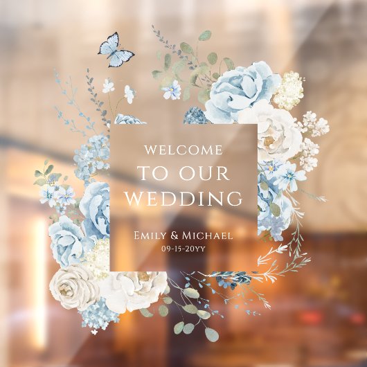Romantisch Dusty Blue Welkom Bloemen Huwelijk Raamsticker (Vel 2)