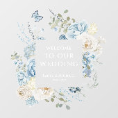 Romantisch Dusty Blue Welkom Bloemen Huwelijk Raamsticker (Vel)