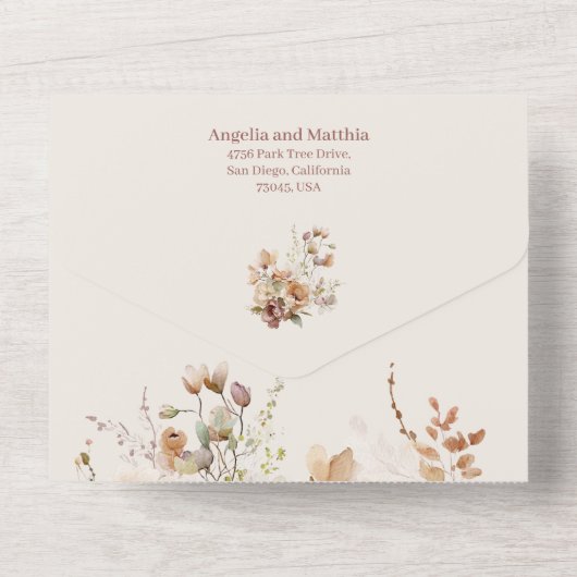 Romantisch Eenvoudig Gebied Bloemen Bruiloft All In One Uitnodiging (Achterkant)