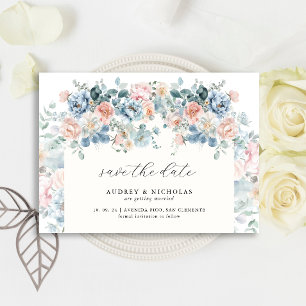 Romantisch Elegant Dusty Blue Peach Bloemen Huweli Save The Date