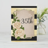 Romantisch Elegant Ivoor Rozen Gold Framed 35th Kaart (Staand voorkant)