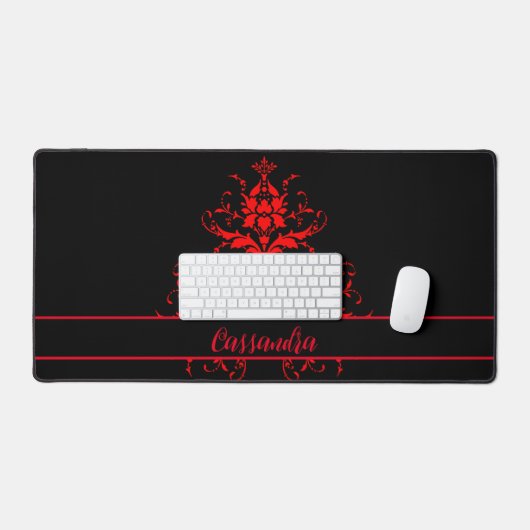 Romantisch, Elegant  Rood Damask gepersonaliseerd Bureaumat (Keyboard & Muis)