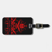 Romantisch, Elegant Rood Damast Bagagelabel (Voorkant horizontaal)