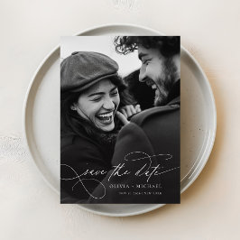 Romantisch Elegant Script Foto Bruiloft Save The Date