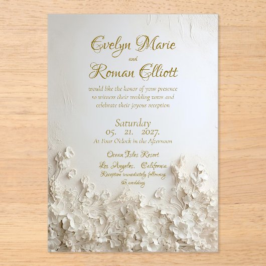 Romantisch Elegante Frosted Acryl Uitnodiging Acryl Uitnodigingen (Voorkant)