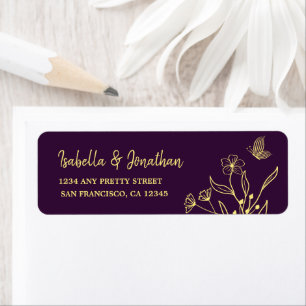 Romantisch elegante gouden bloem paarse bruiloft etiket