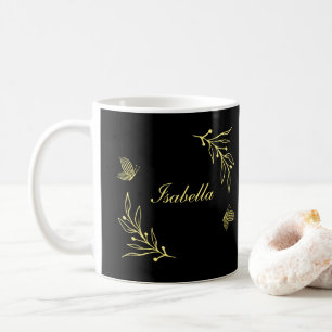 Romantisch elegante gouden bloem zwart koffiemok