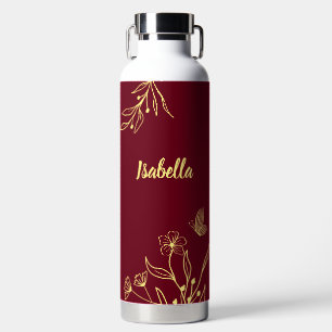 Romantisch elegante gouden bloemrijke maroon waterfles