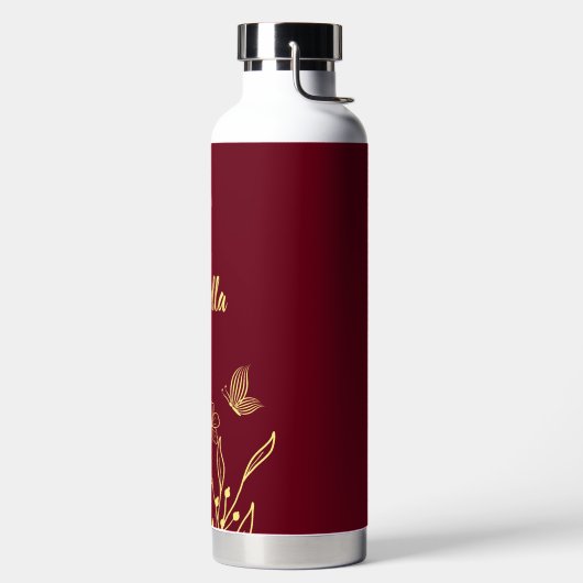 Romantisch elegante gouden bloemrijke maroon  waterfles (Links)