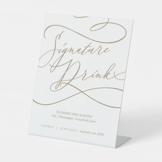 Romantisch Flat Gold Calligrafie Signature Drink Reclamebord Met Voetstuk (Voorkant)