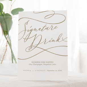 Romantisch Flat Gold Calligrafie Signature Drink Reclamebord Met Voetstuk