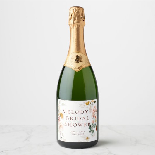 Romantisch Floral Champagne flesje label Sparkling Wijnetiket (Voorkant)