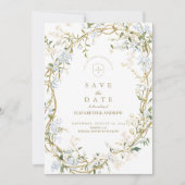 Romantisch Floral Wedding Design met Monogram Cres Save The Date (Voorkant)
