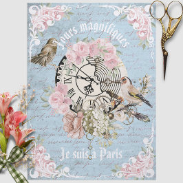 Romantisch Frans grunge blauw bloemen Ephemera Chi Tissuepapier