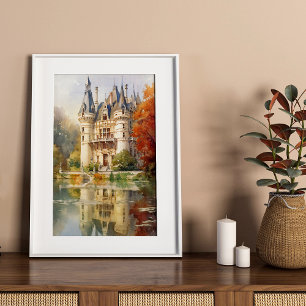 Romantisch Frans kasteel Waterverf Poster