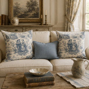 Romantisch Frans landschap toile in stoffig blauw Kussen