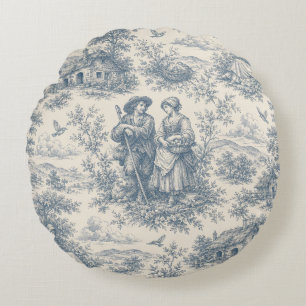 Romantisch Frans landschap toile in stoffig blauw Rond Kussen