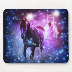 Romantisch Galaxy blauw paarse sterren Galloping H Muismat