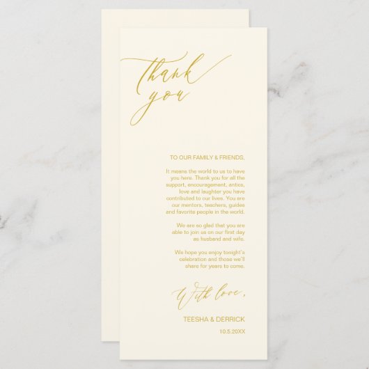 Romantisch Geel Goud, Plaats Instelling Dank u kaa Programma (Voorkant / Achterkant)