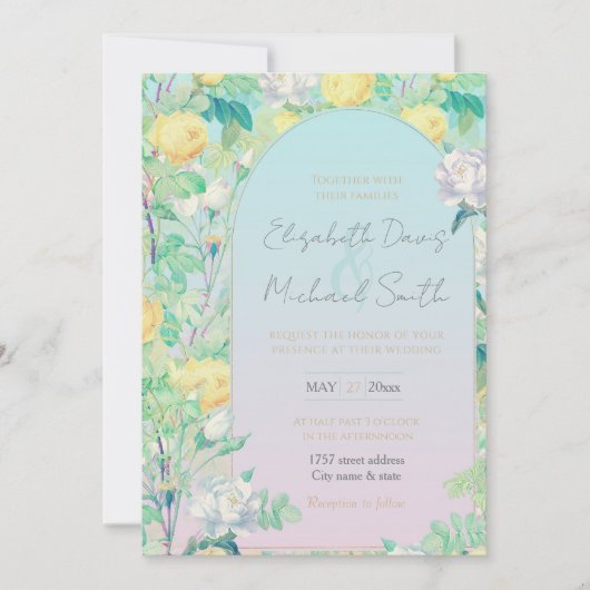 Romantisch Geel Witte rozen bloemontwerp Kaart (Voorkant)