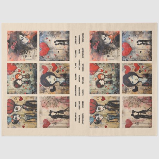 Romantisch Gemengde Media Achtergrond Koppel Valen Tissuepapier (Voorkant)