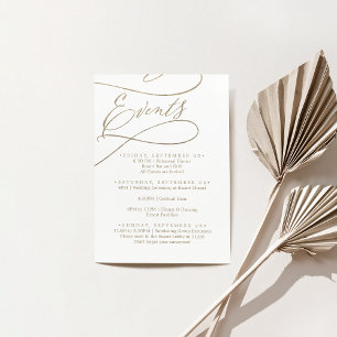Romantisch Gold Wedding Weekend schema van de Even Informatiekaartje