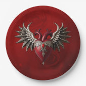 Romantisch gotisch icoon: hart, roos, schedel. papieren bordje (Voorkant)