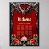 Romantisch gotisch icoon: hart, roos, schedel. poster (Voorkant)