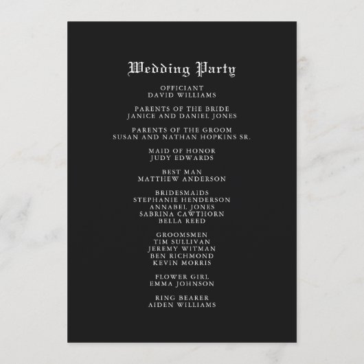 Romantisch gotisch waterverf raven trouwprogramma programma (Achterkant)