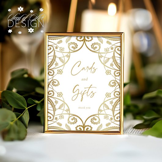Romantisch Goud Bloemen Kant Bruiloft Kaarten & Ge Poster