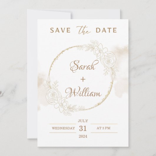 Romantisch Goud Bloemen Roos Elegant Save The Date Kaart (Voorkant)