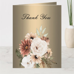 Romantisch Goud en Boho Wildbloemen Bruiloft Bedankkaart