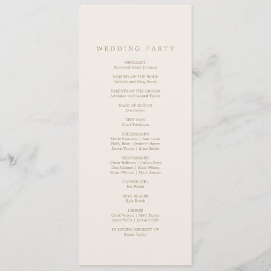 Romantisch Goud en Ivoor Monogram Huwelijksprogram Programma (Achterkant)