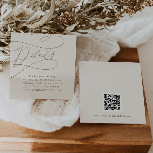 Romantisch Goud en Ivoor QR Code Bruiloft Details Informatiekaartje
